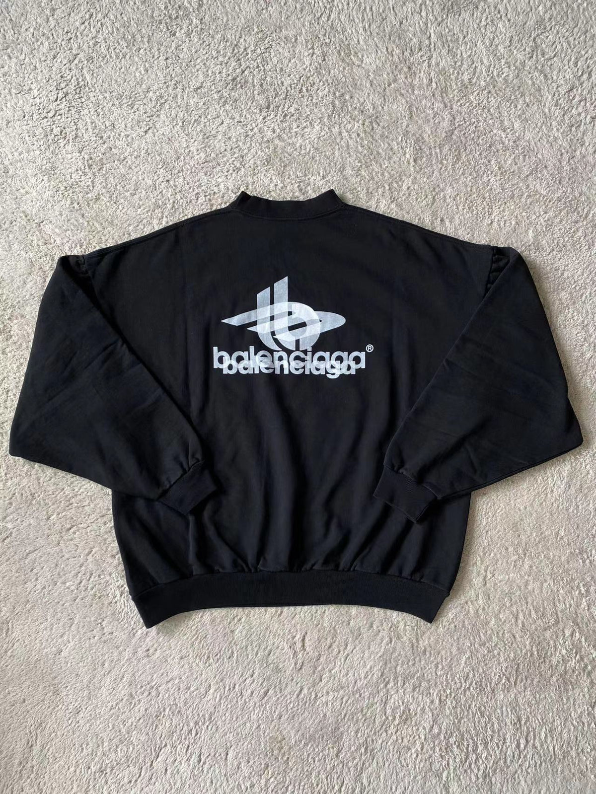 Black Cotton Logo Crewneck - Men's
