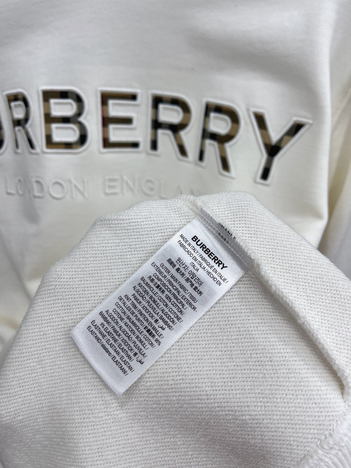 Navy Cotton Embossed Text Crewneck - Men's