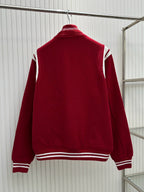 Navy Wool Striped Trim Varsity - Men's