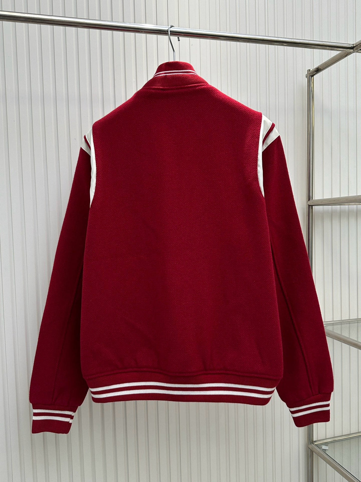 Navy Wool Striped Trim Varsity - Men's