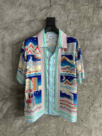 Blue Architectural Print Silk Shirt - Men's