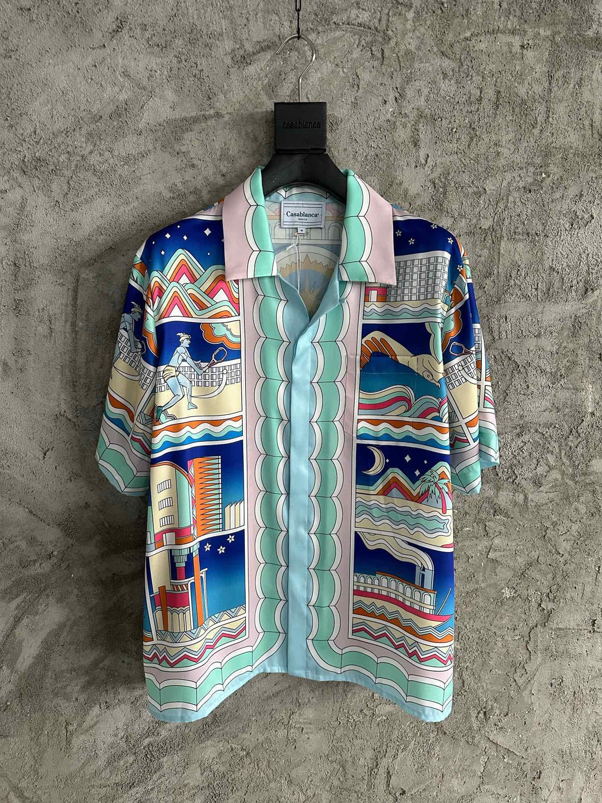 Blue Architectural Print Silk Shirt - Men's