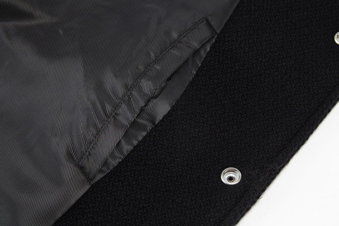 Black Wool Striped Trim Varsity - Men's