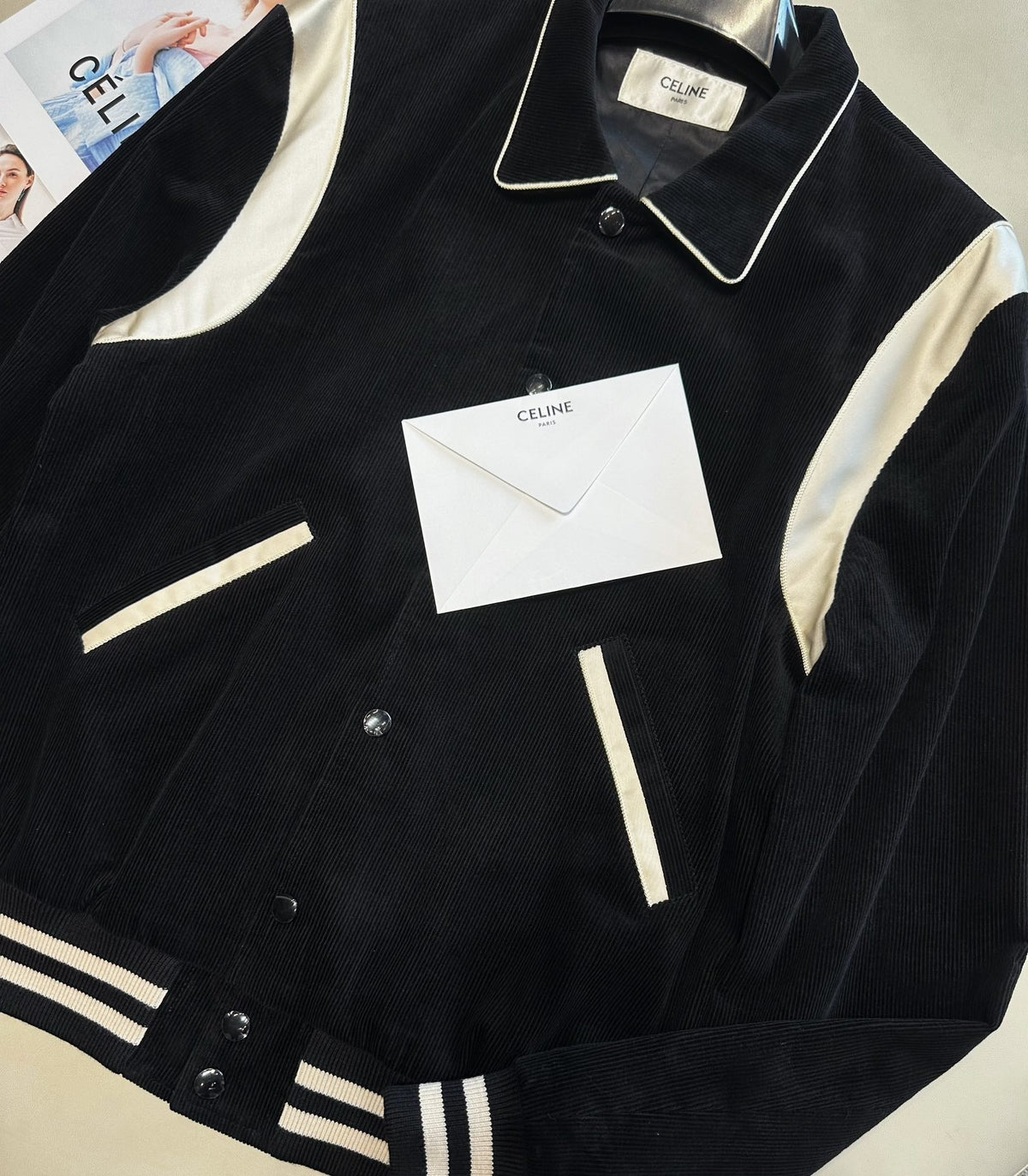 Black Wool Contrast Shoulder Varsity - Men's