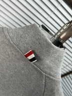 Navy Wool Four-Bar Zip-Through - Men's