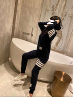 Navy Cotton Bar Stripe Joggers - Men's