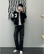 Black Wool Contrast Sleeve Varsity - Men's