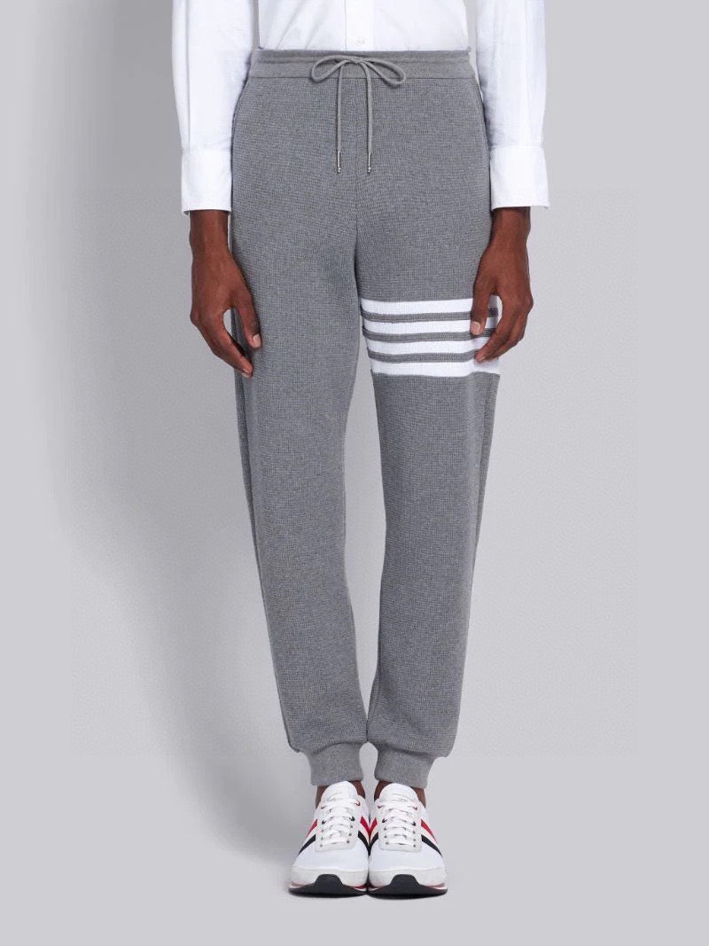 Grey Cotton Four-Bar Joggers - Men's