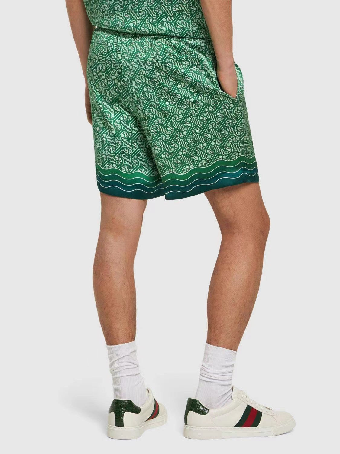 Green Wave Print Silk Shirt - Men's