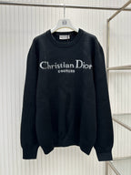 Navy Wool Text Logo Crewneck - Men's