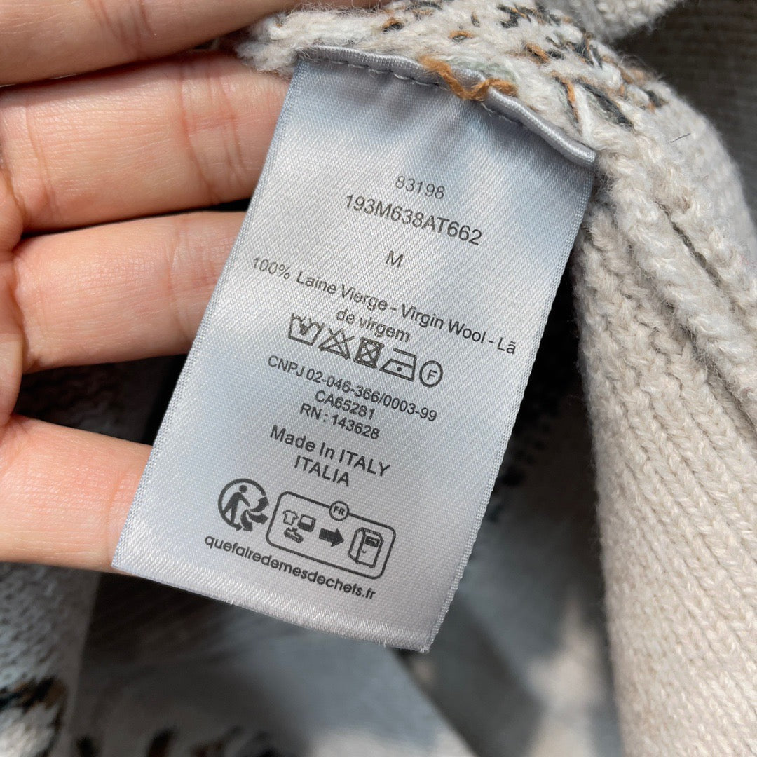 Beige Jacquard Monogram Cardigan - Men's