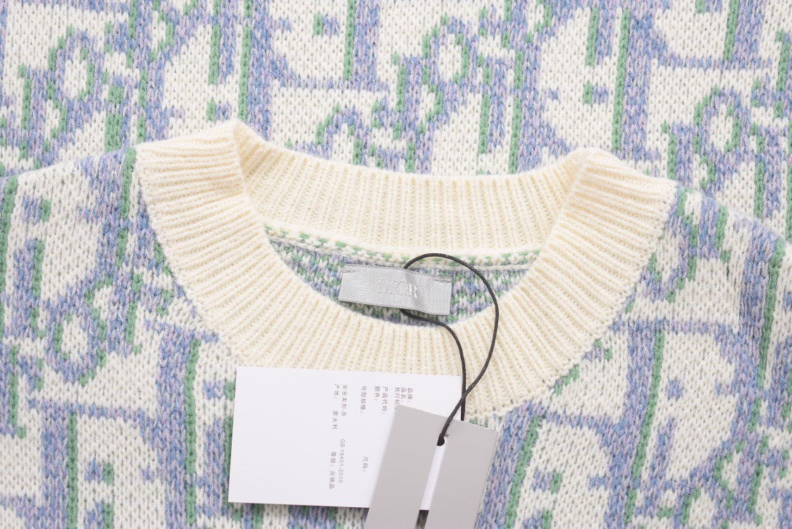 Blue Jacquard Monogram Crewneck - Men's