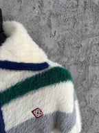 Cream Knit Striped Zip-Through - Men's
