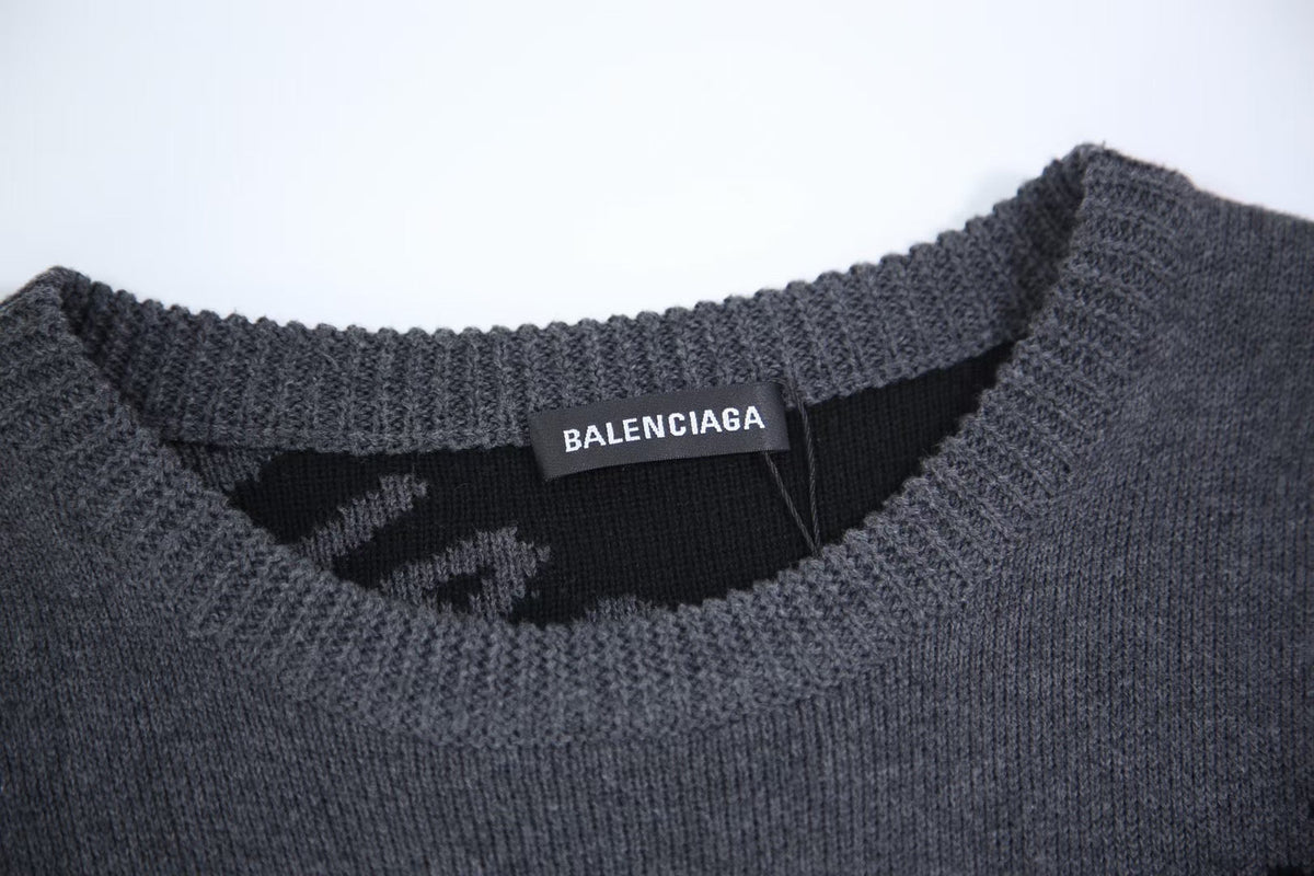 Grey Jacquard Text Print Crewneck - Men's