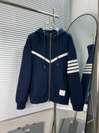 Black Cotton Bar Stripe Zip-Through - Men's
