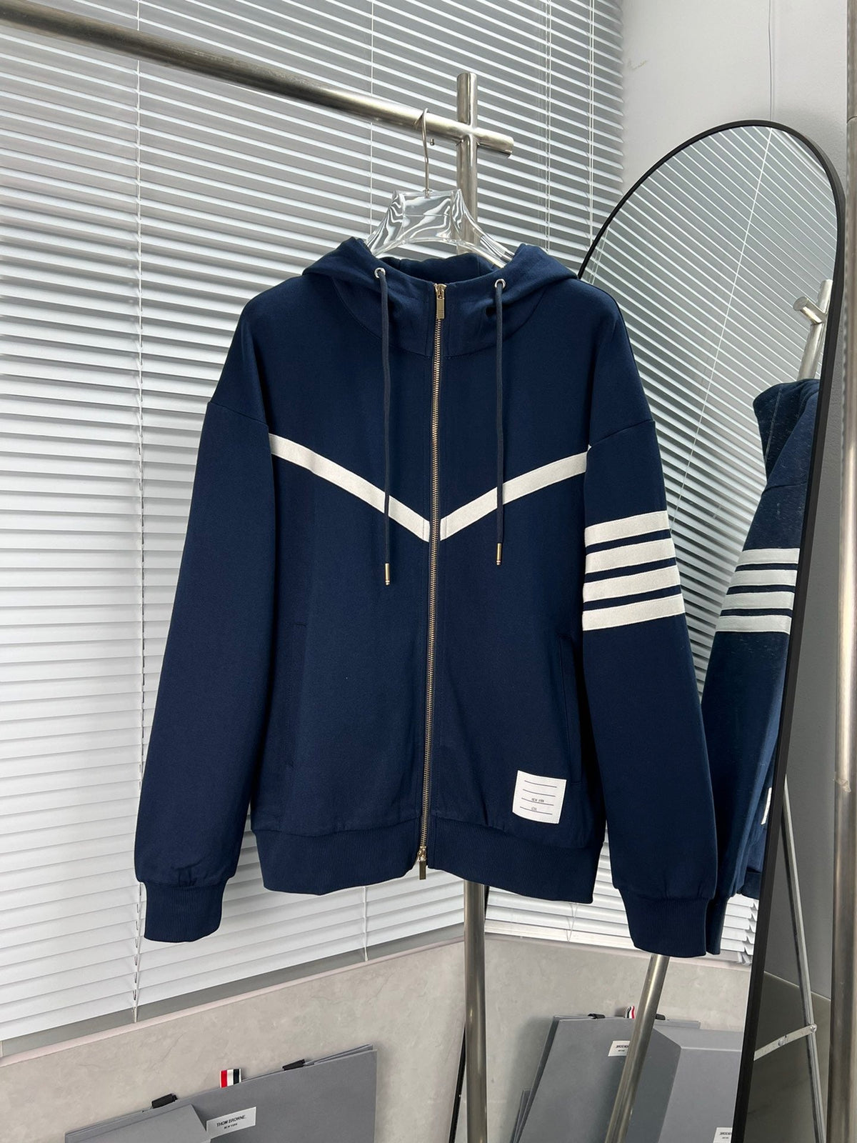 Black Cotton Bar Stripe Zip-Through - Men's