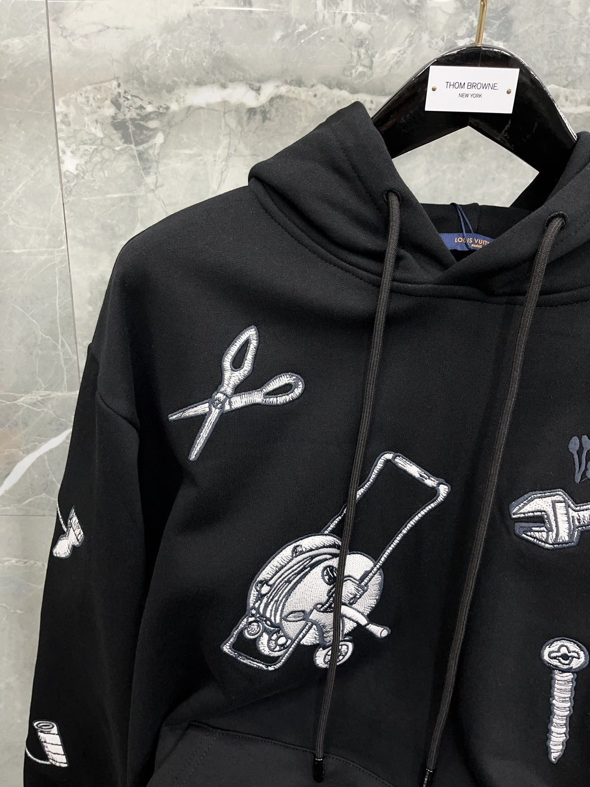 Black Cotton Print Zip-Through - Men's