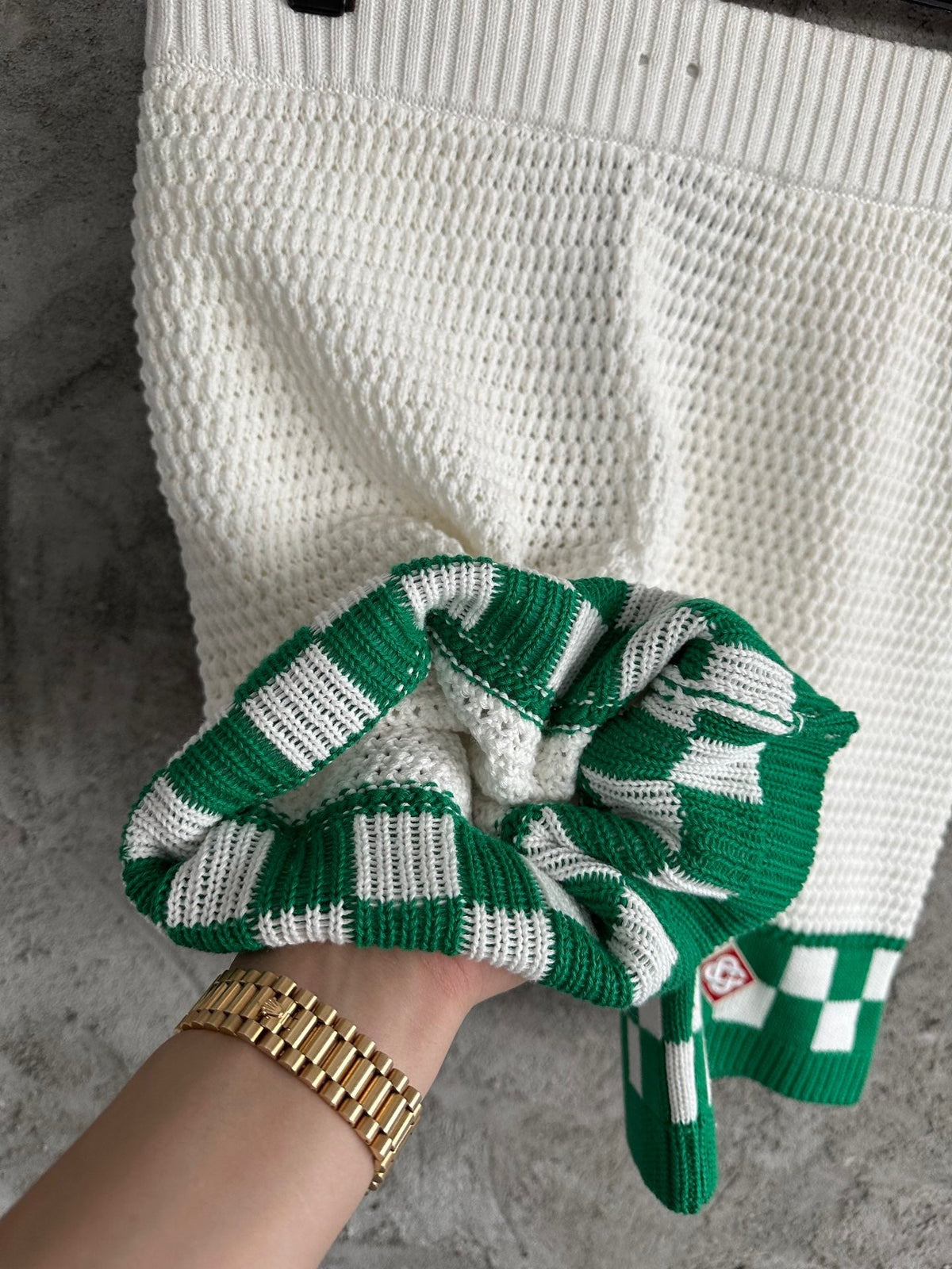 Cream Knit Check Hem Drawstring - Men's