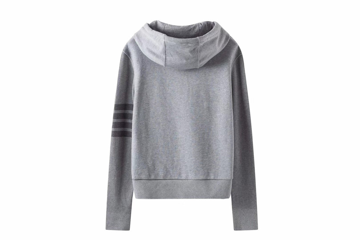 Grey Cotton Bar Stripe Pullover - Men's