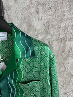 Green Wave Print Silk Shirt - Men's