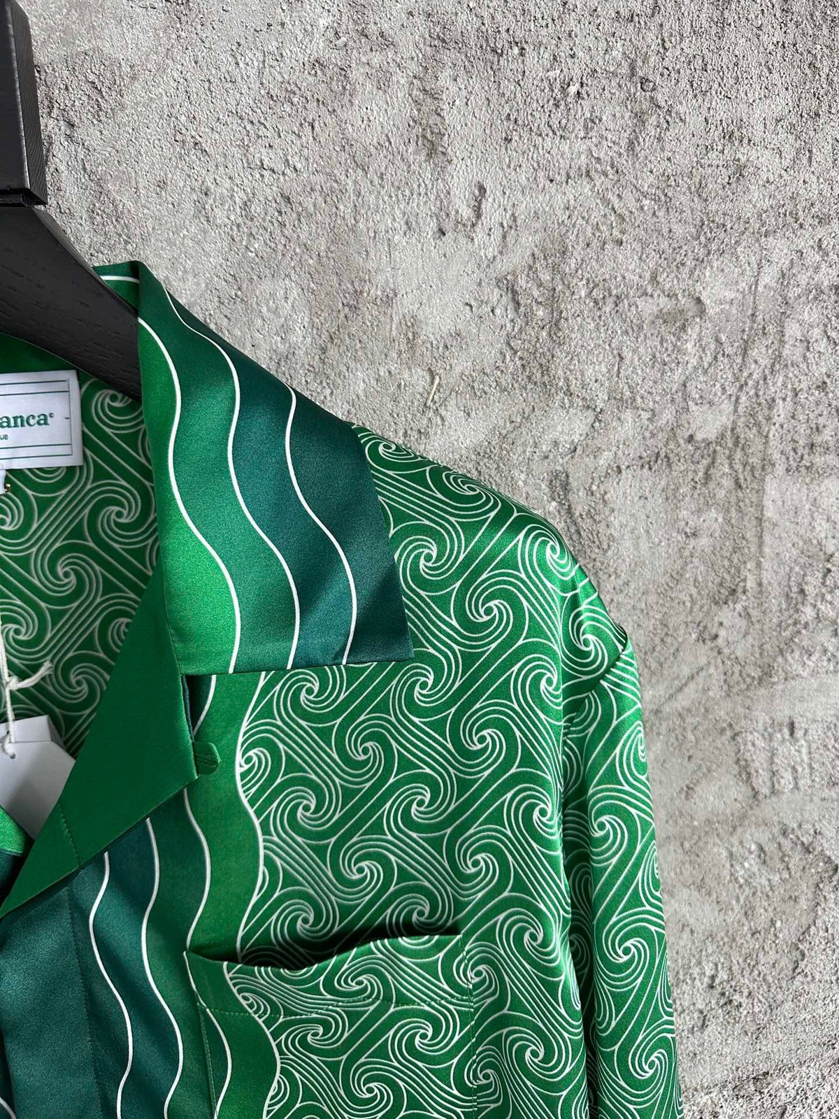 Green Wave Print Silk Shirt - Men's