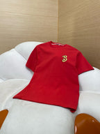 Red Cotton Gold Logo Short-Sleeve - Men's