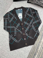 Check Knit Cardigan Camel - Men's