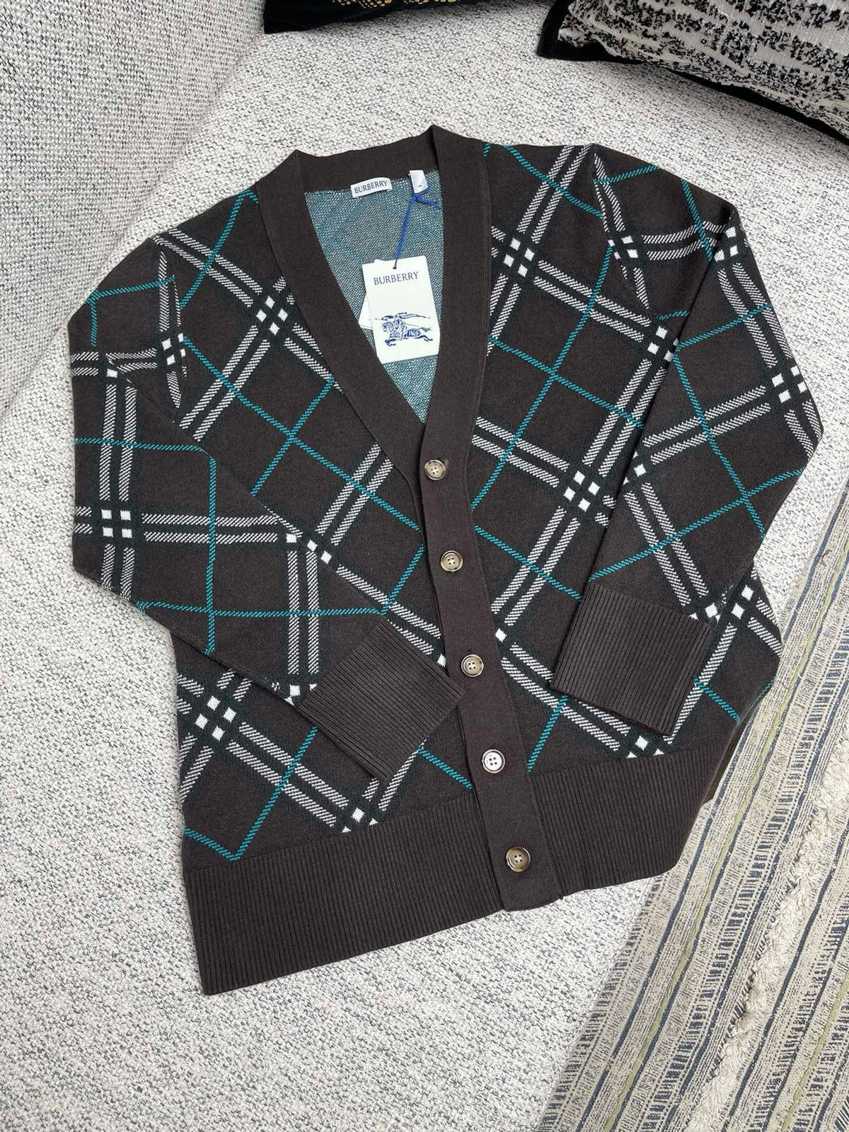 Check Knit Cardigan Camel - Men's