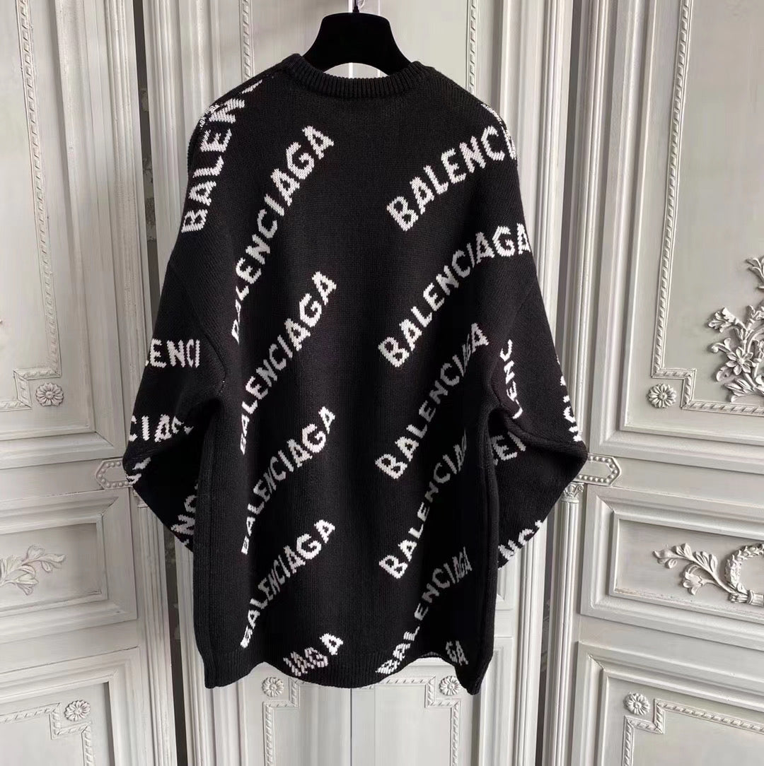 Black Jacquard Text Print Crewneck - Men's