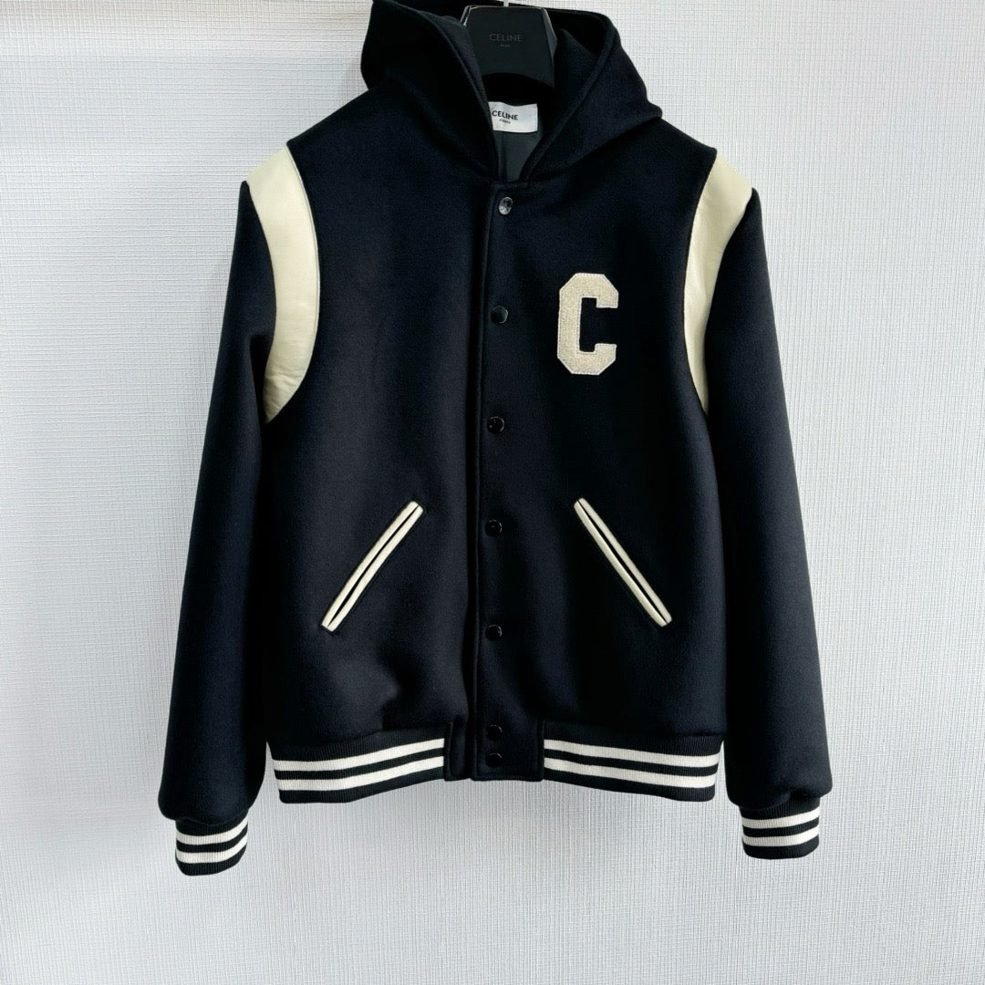 Black Wool Shoulder Panel Varsity - Men's
