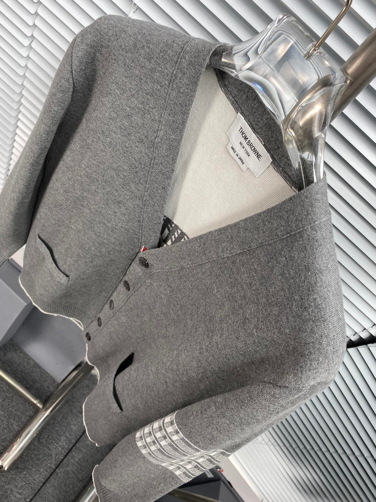 Grey Wool Bar Stripe Cardigan - Men's