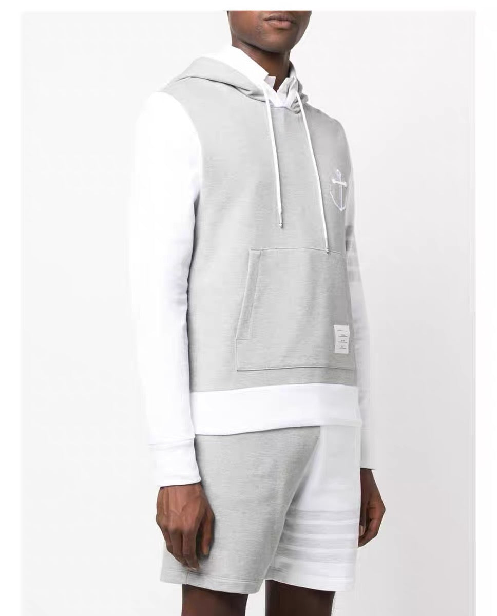 Grey Cotton Colourblock Zip-Through - Men's