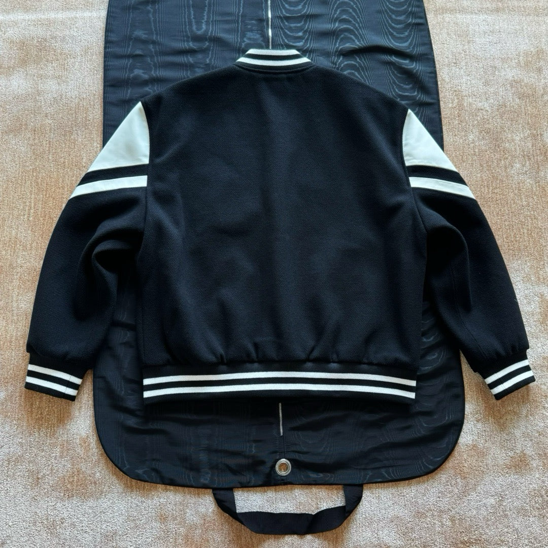 Black Wool Contrast Sleeve Varsity - Men's