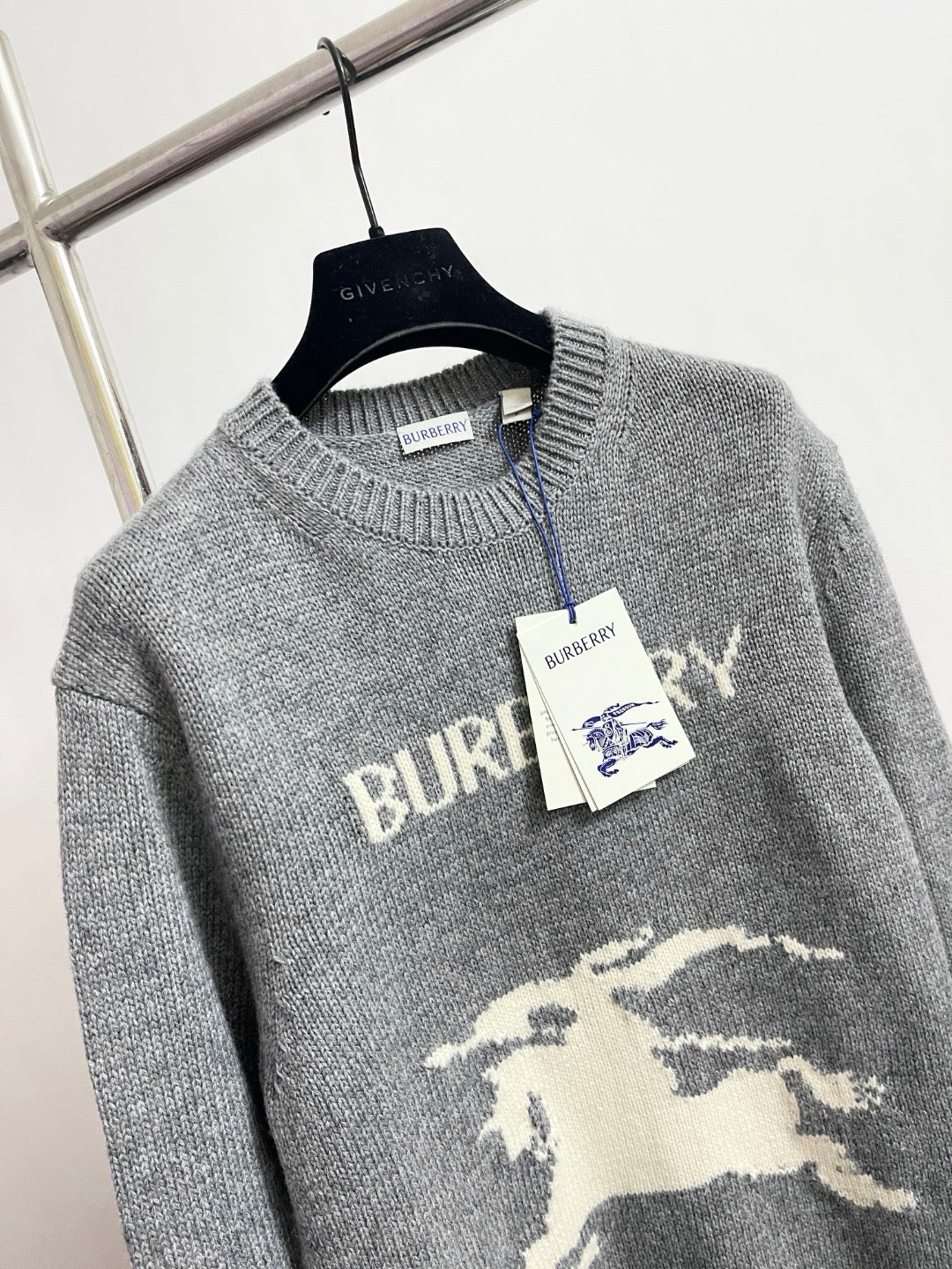 Black Wool Intarsia Crewneck - Men's