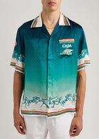 Teal Gradient Print Silk Shirt - Men's