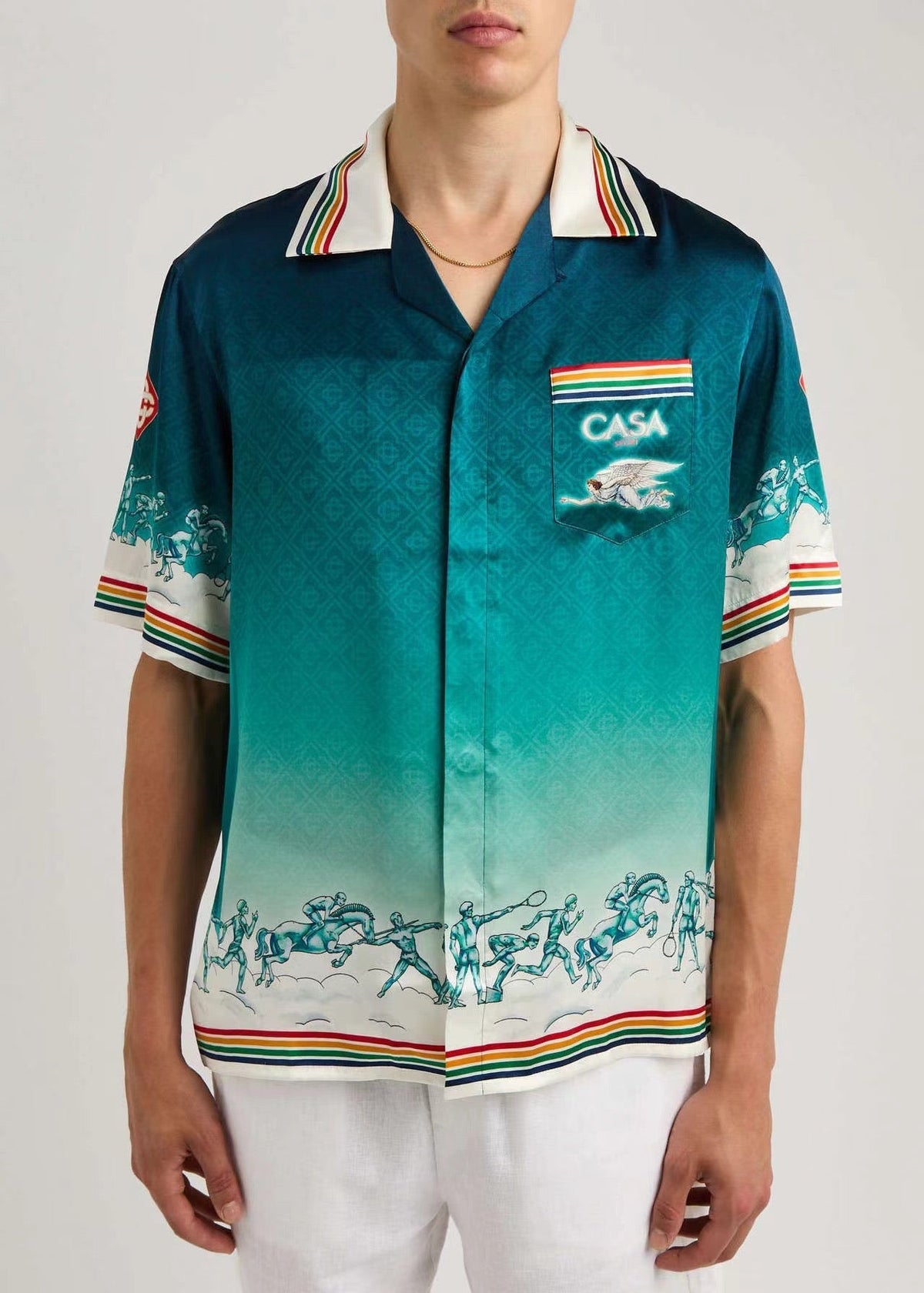 Teal Gradient Print Silk Shirt - Men's