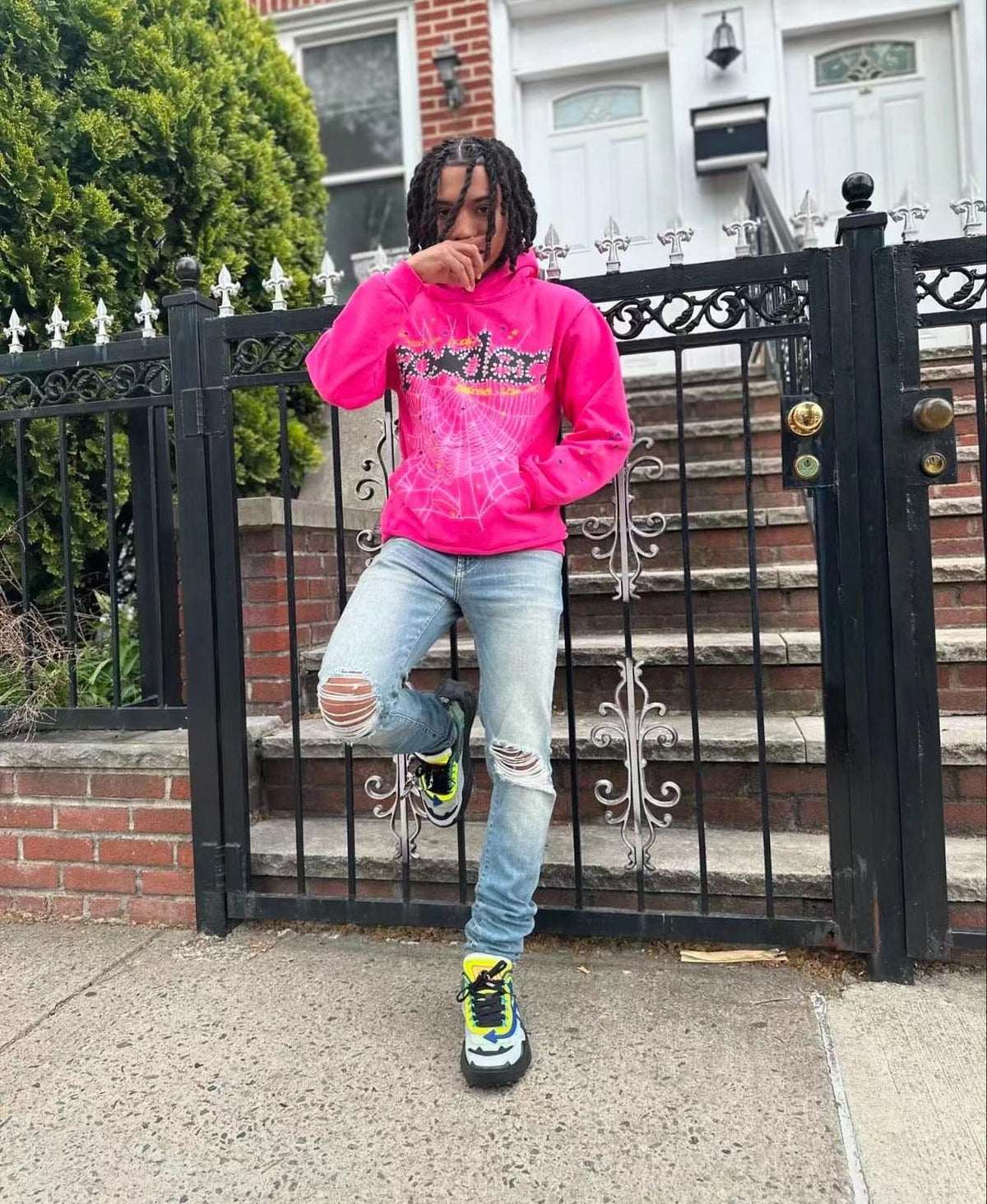 Pink Cotton Web Graphic Pullover - Men's