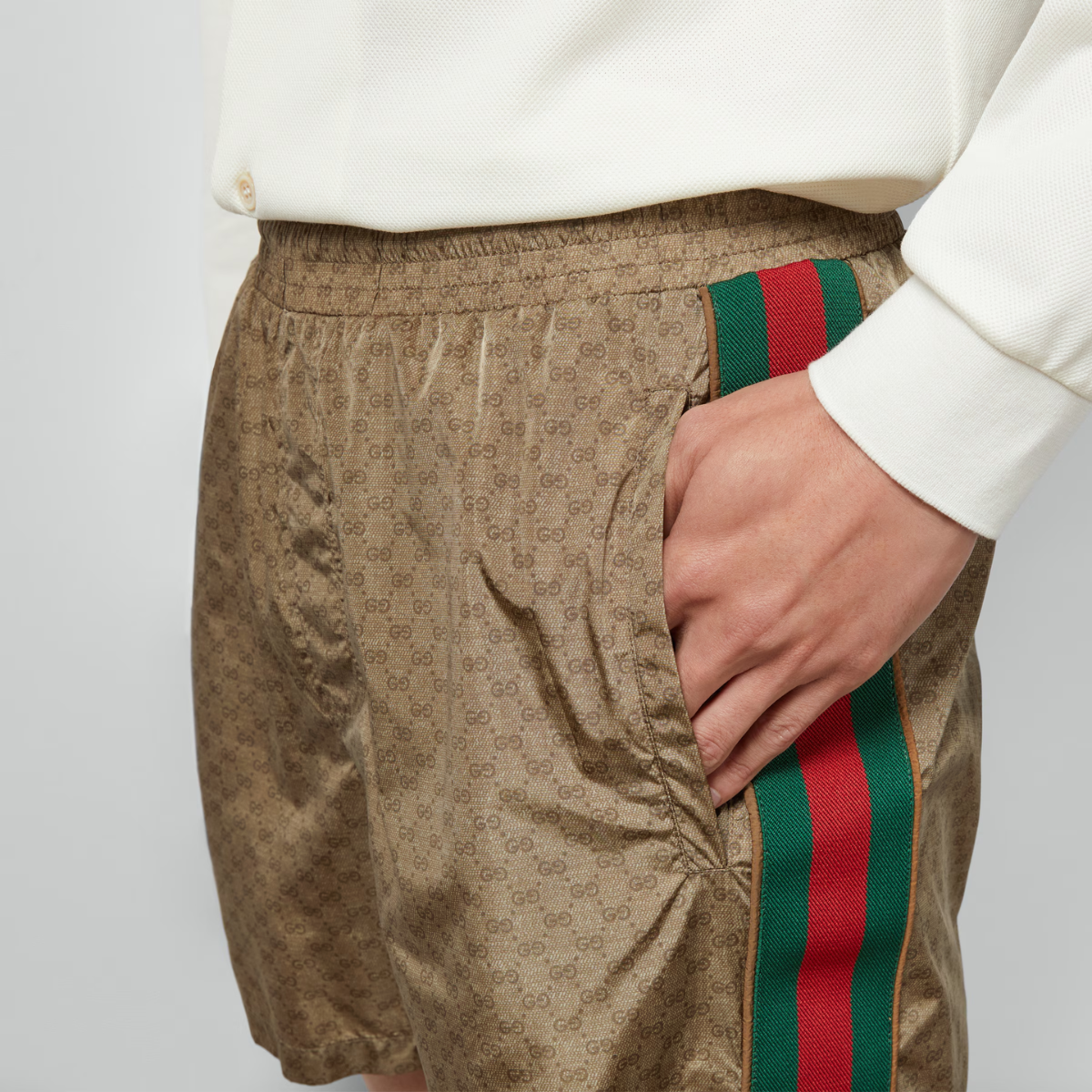 Waterproof nylon swim shorts with GG – first used in the 1970s, the GG logo was an evolution of the original rhombi design – LUX VERSE Luxury Designer Fashion Outlet