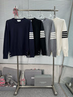 4-Bar Crewneck Cream Sweater - Men's