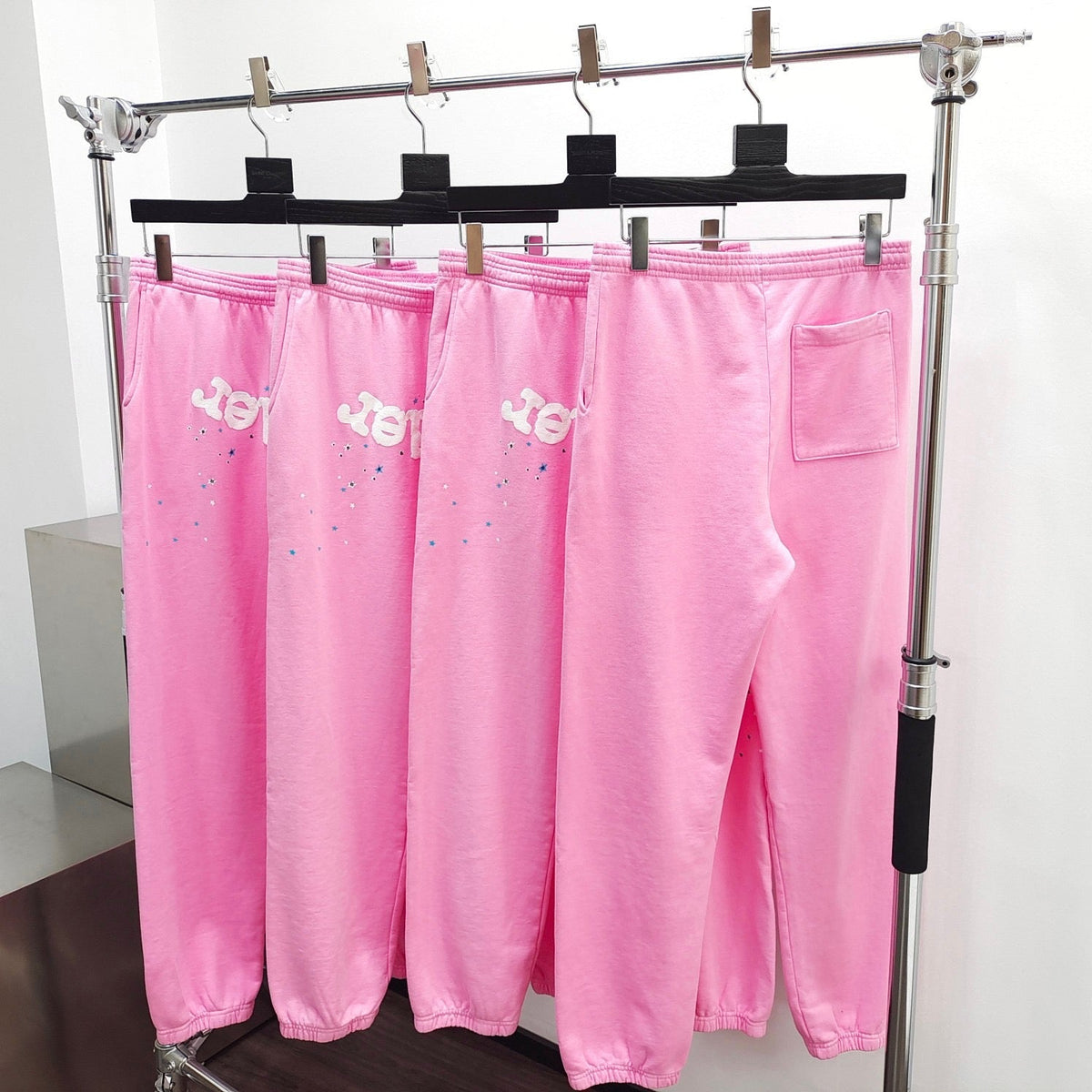 Pink Cotton Arch Text Joggers - Men's