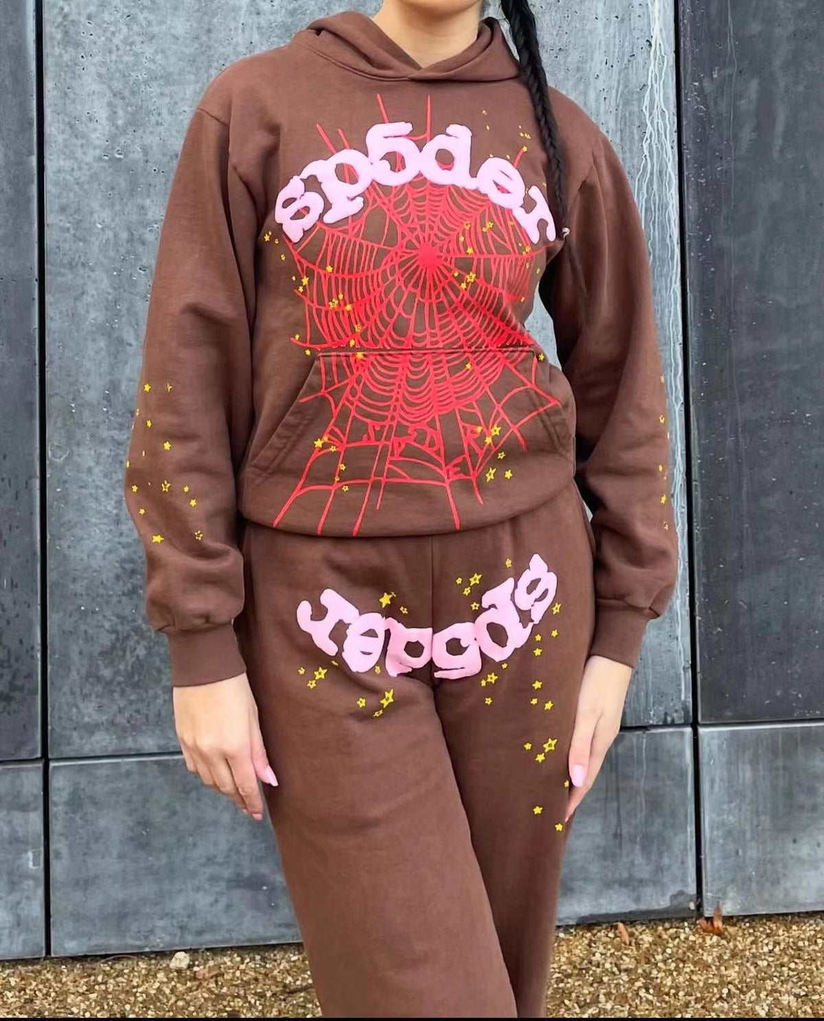 Brown Cotton Web Print Pullover - Men's