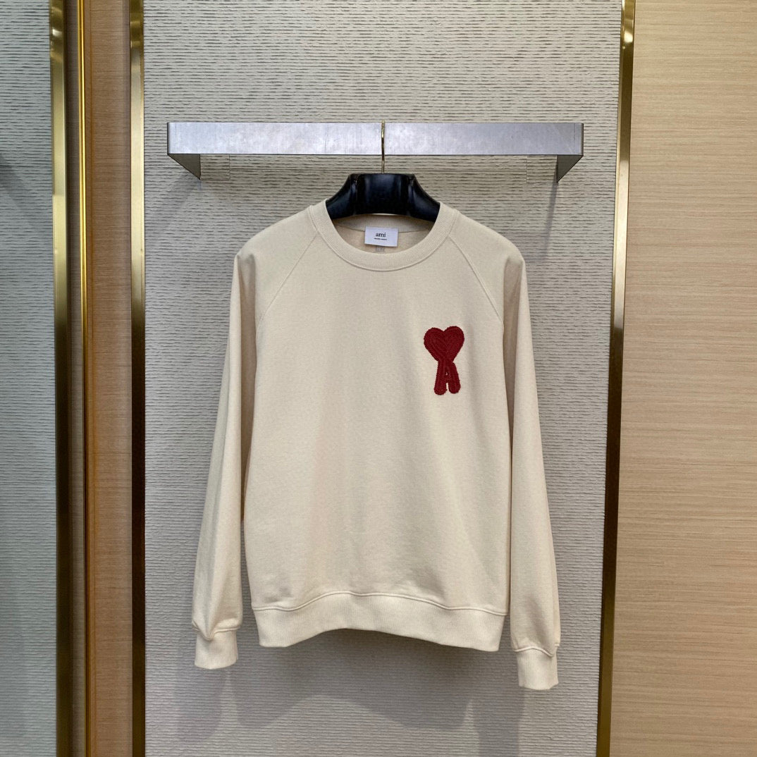 Cream Cotton Heart Logo Crewneck - Men's