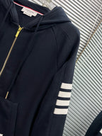 4-Bar Zip Black Hoodie - Men's