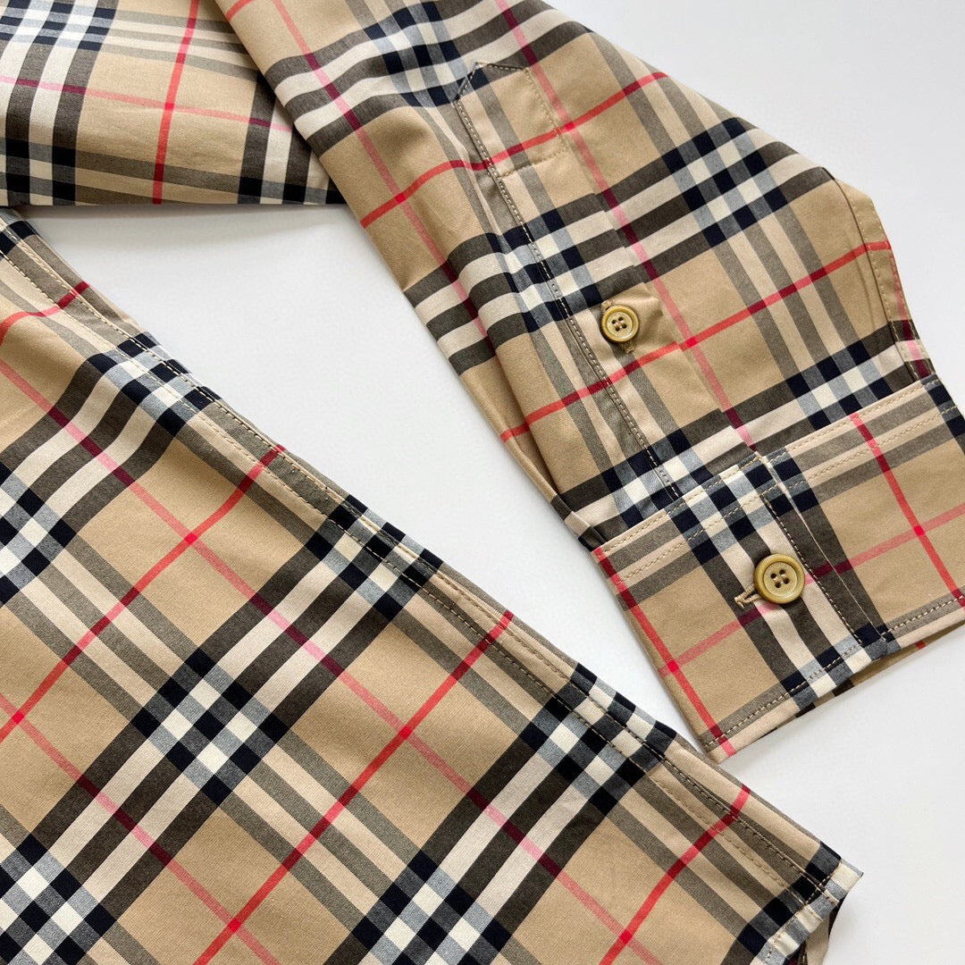 Beige Cotton Vintage Check Long-Sleeve - Men's
