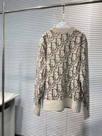 Cream Jacquard Monogram Cardigan - Men's