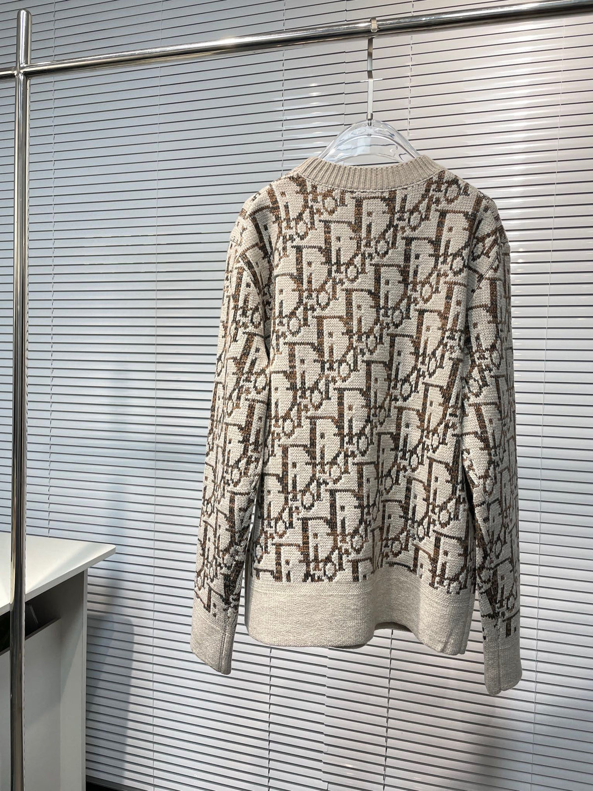 Cream Jacquard Monogram Cardigan - Men's