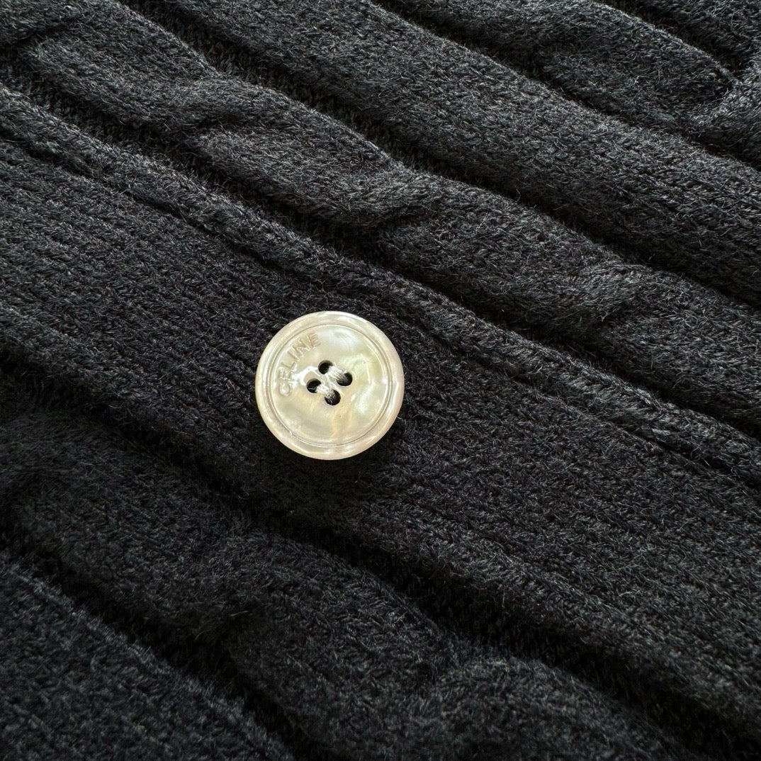 Black Wool Cable Cardigan - Men's