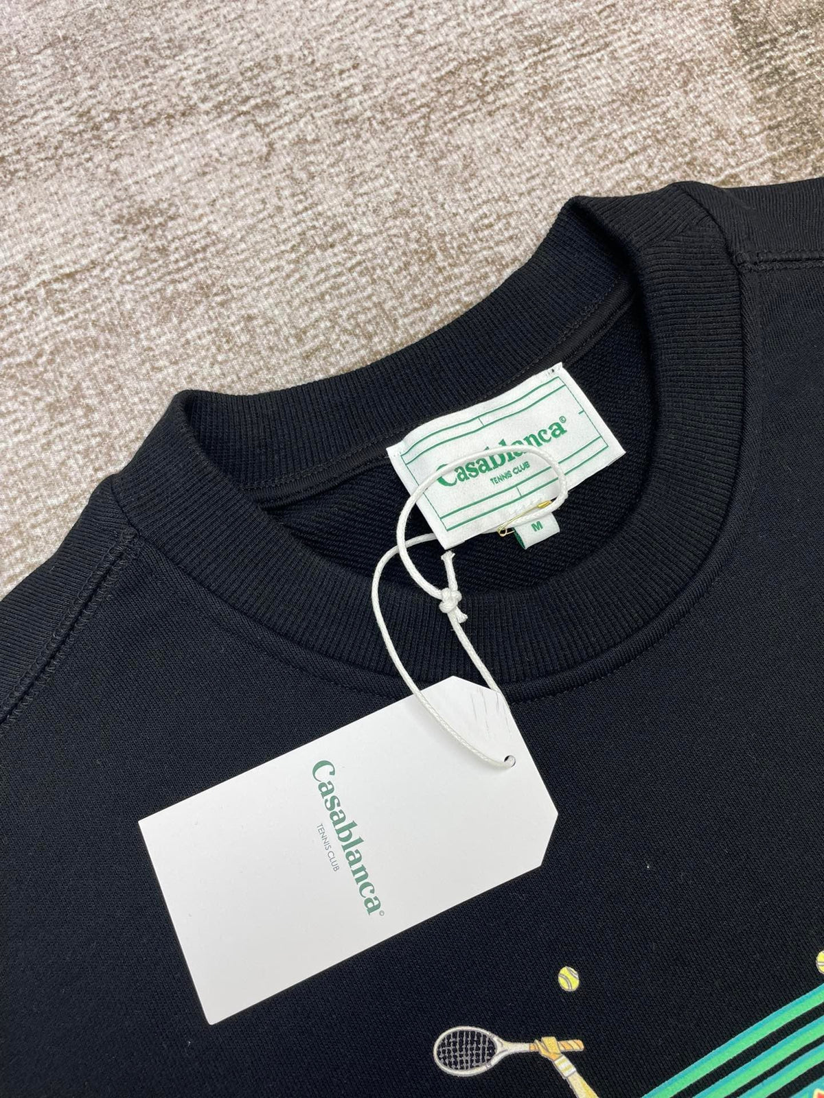 Navy Cotton Chest Print Crewneck - Men's