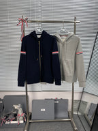 Navy Wool Armband Stripe Zip-Through - Men's