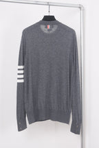 Grey Wool Four-Bar Crewneck - Men's